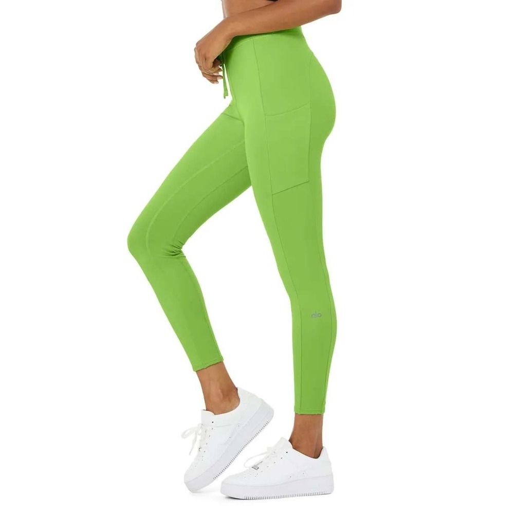 Alo Yoga 7/8 High-Waist Checkpoint Legging Size S Green Apple Pockets Drawstring